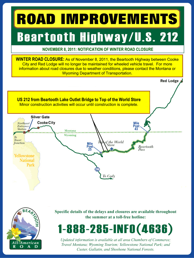 Yellowstone National Park Beartooth Road Construction - U.S. Highway 212 - 08 November 2011