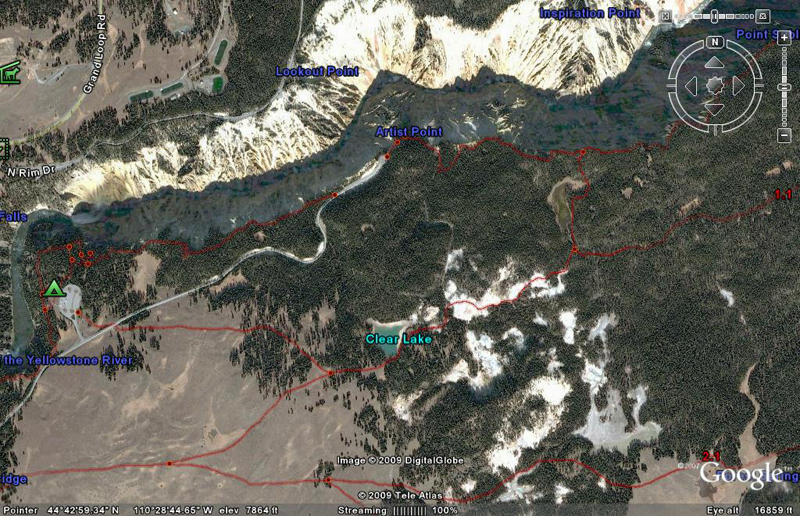 Clear Lake Trail Map by GoogleEarth - Yellowstone National Park