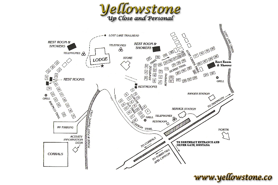 Roosevelt Lodge Lodging Map ~ Yellowstone National Park