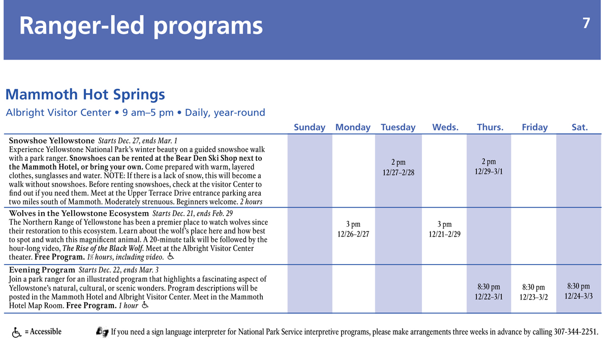 Mammoth Winter Ranger Led Activities