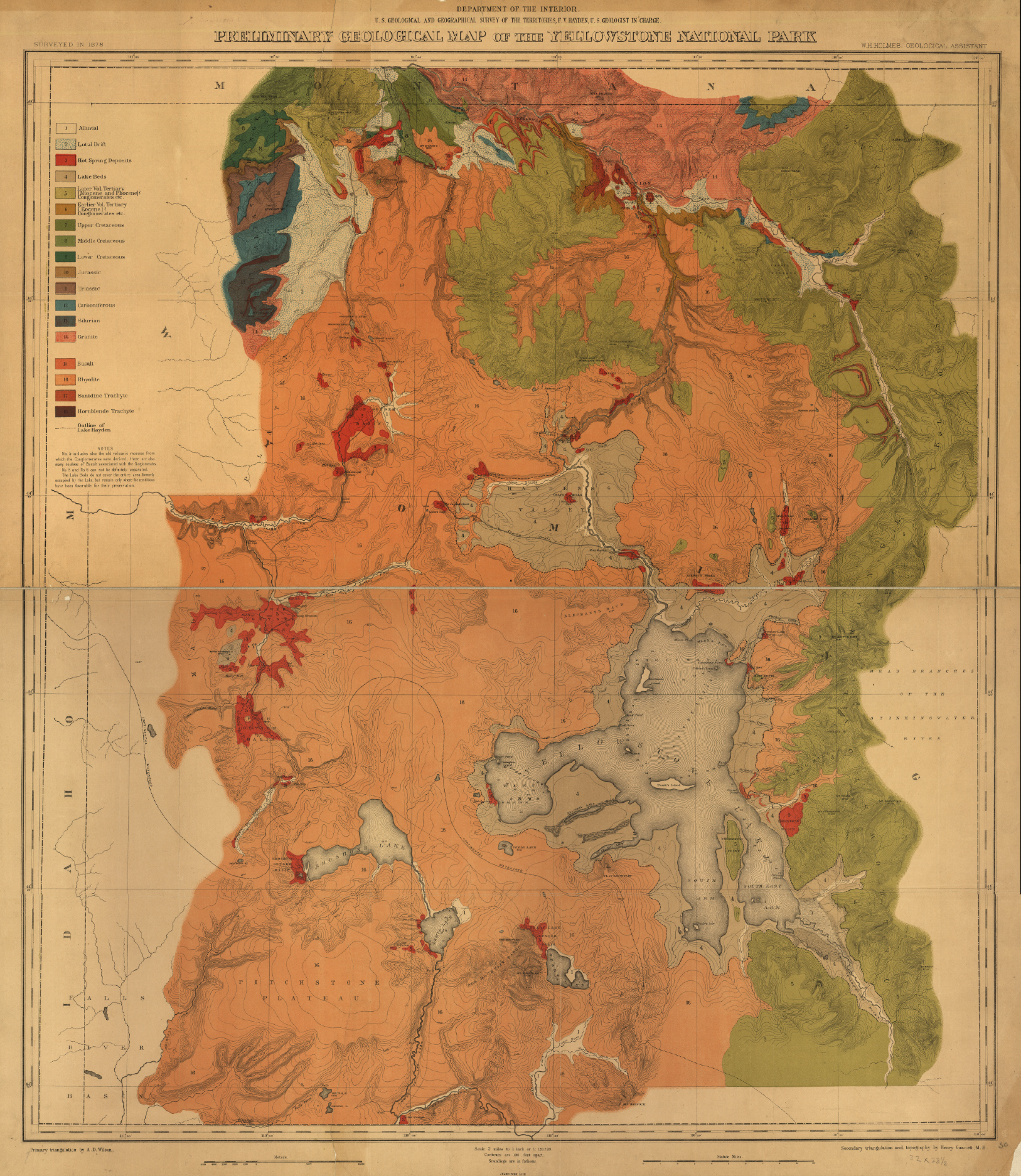 Yellowstone National Park 1878 Survey Map from the Library of Congress Collection