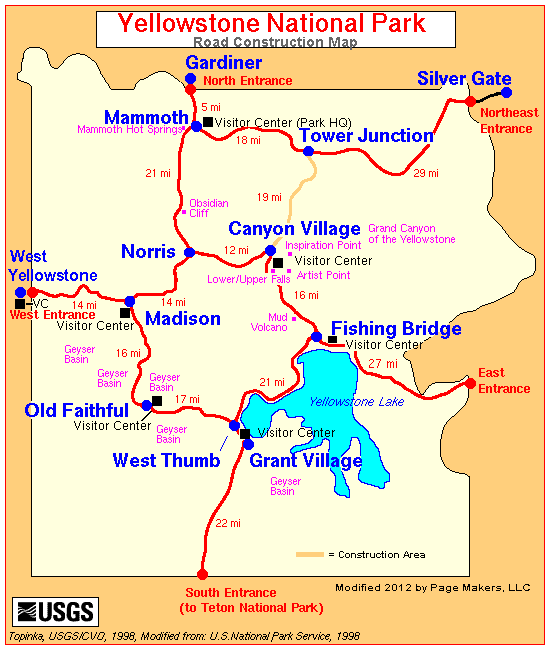 Yellowstone National Park Road Construction Map