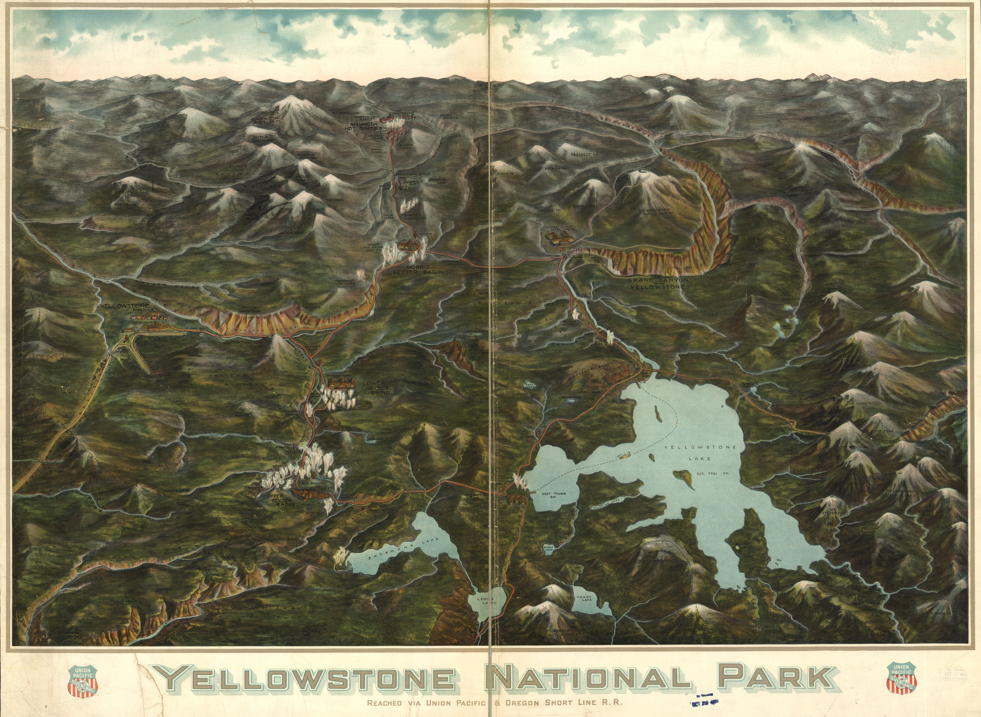 Yellowstone National Park Union Pacific Historical Map from the Library of Congress Collection