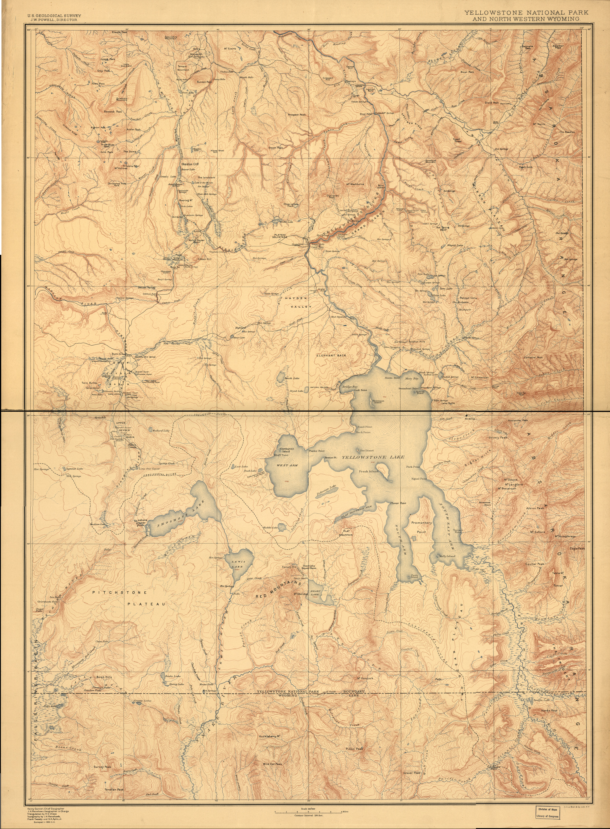 Yellowstone National Park 1883 Survey Map from the Library of Congress Collection