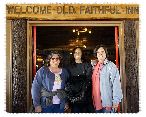 Carlene, Tamra and Dawn at the door of the Old Faithful Inn by John William Uhler Copyright © All Rights Reserved