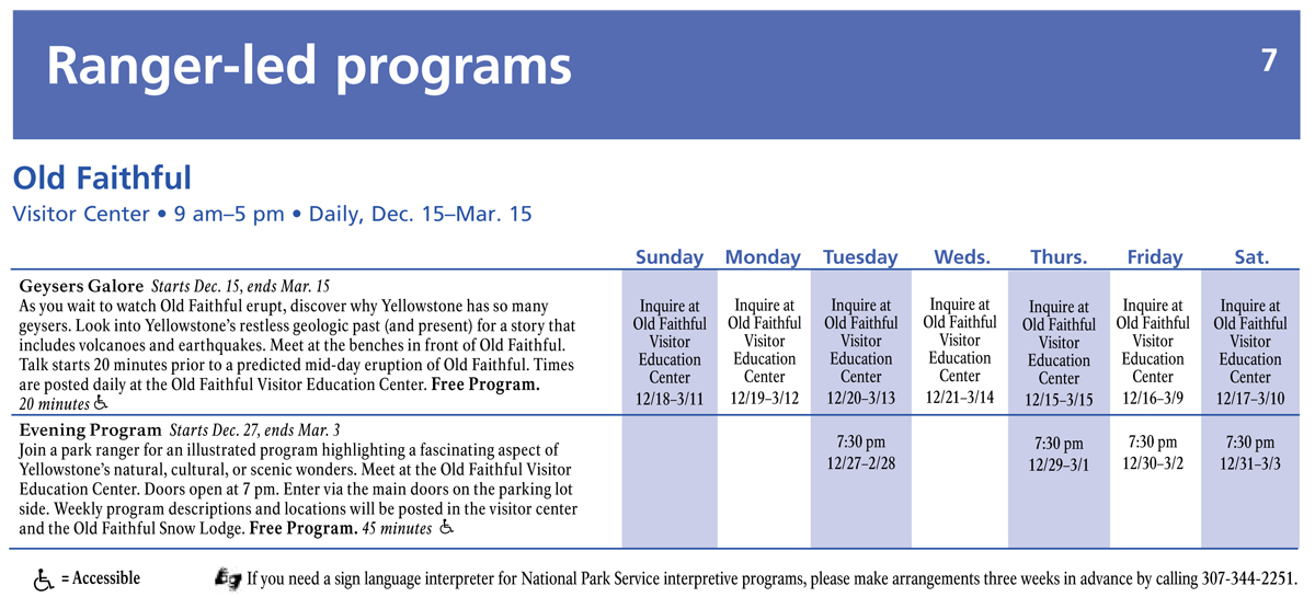 Oldfaithful Winter Ranger Led Activities
