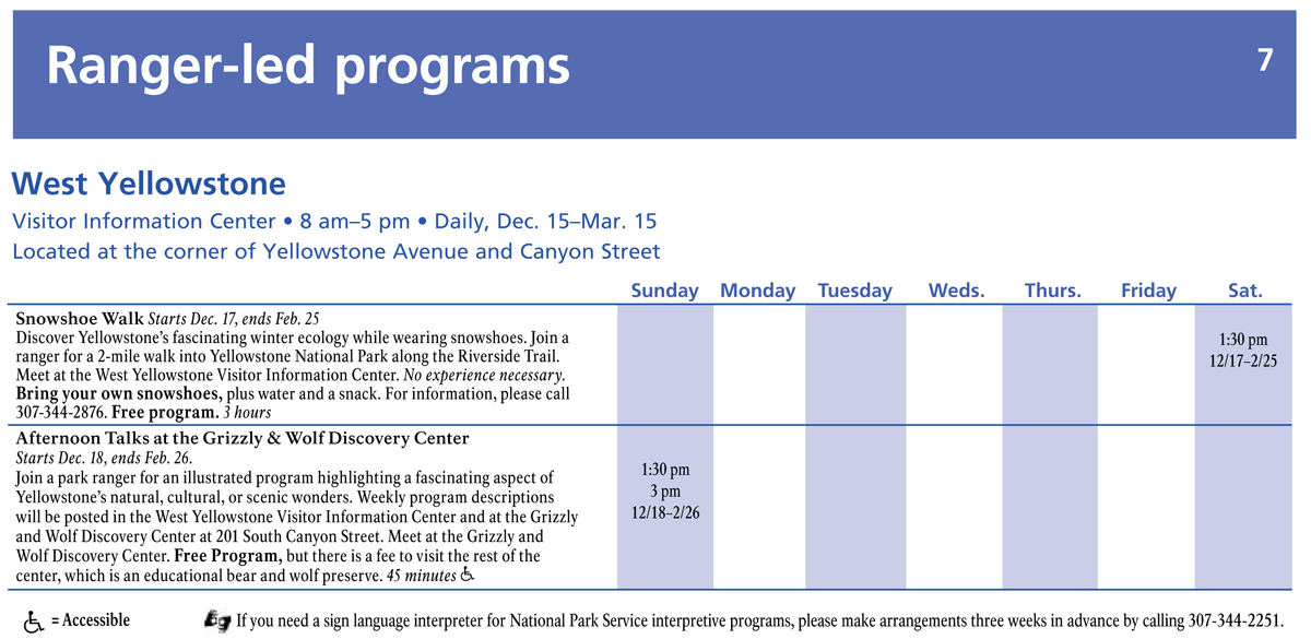 West Entrance Winter Ranger Led Activities