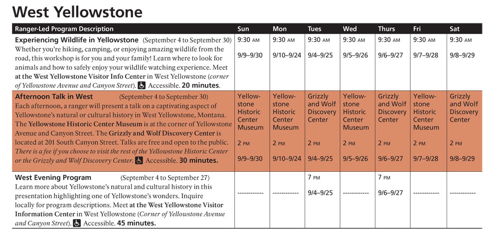 West Yellowstone Fall Ranger Led Activities