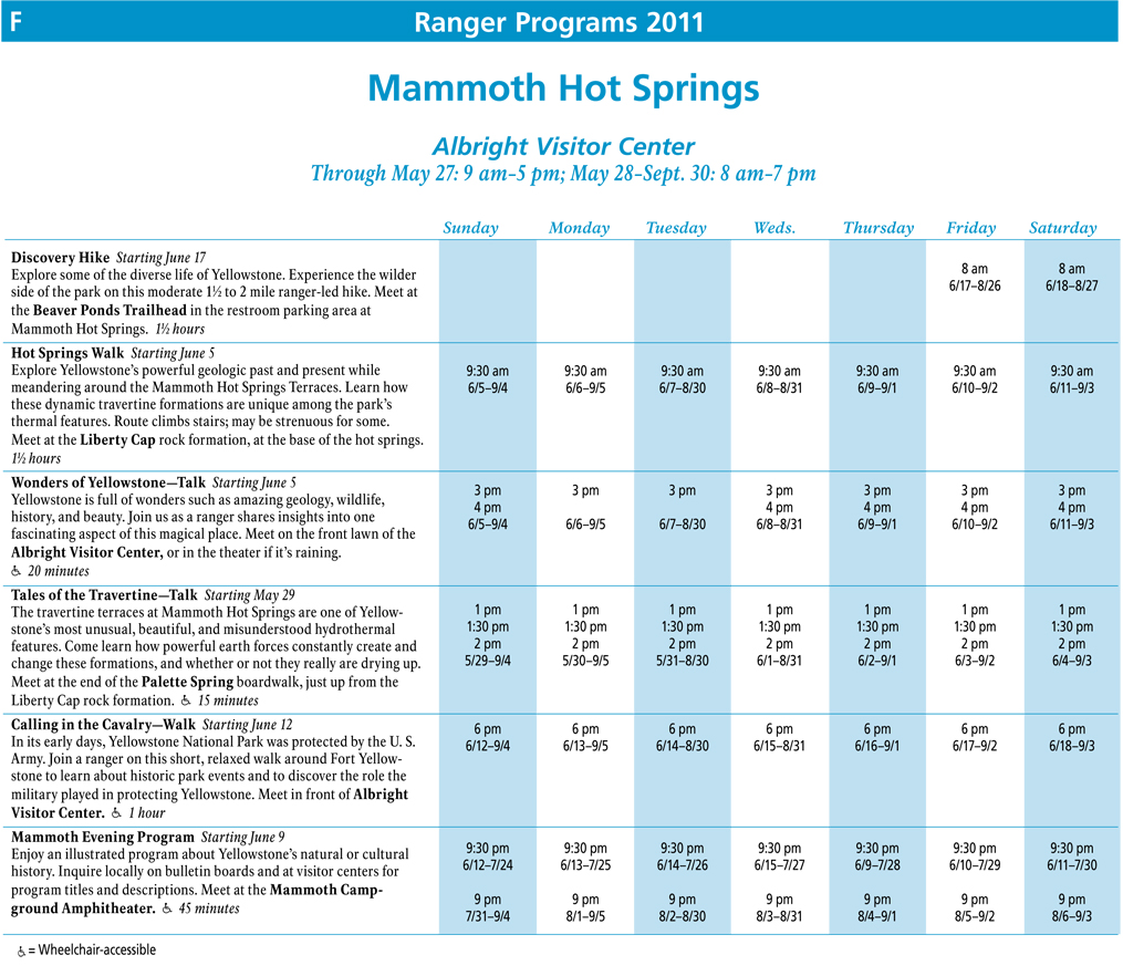 Mammoth Spring and Summer Ranger Led Activities