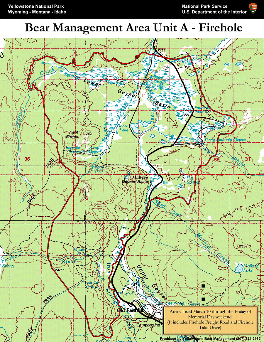 Bear Management Area A Firehole Map Yellowstone National Park - NPS Image