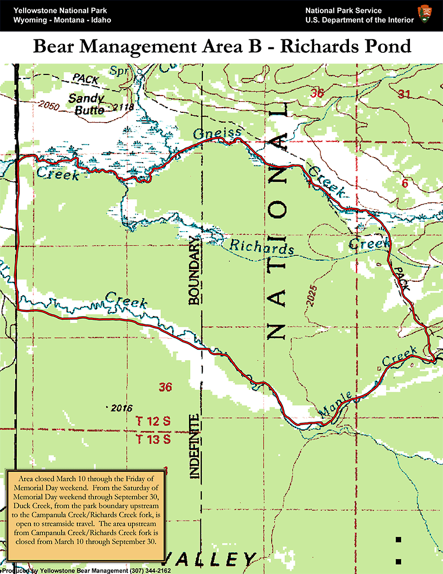 Bear Management Area B Richards Pond Map Yellowstone National Park - NPS Image