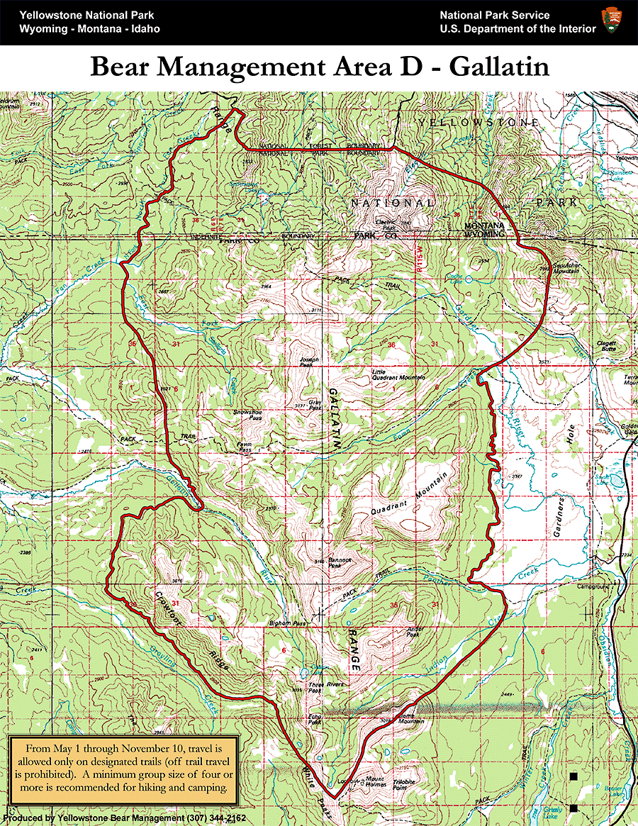 Bear Management Area D Gallatin Map Yellowstone National Park - NPS Image