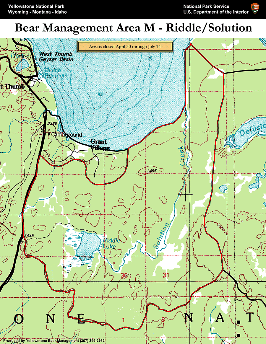 Bear Management Area M Riddle Map Yellowstone National Park - NPS Image