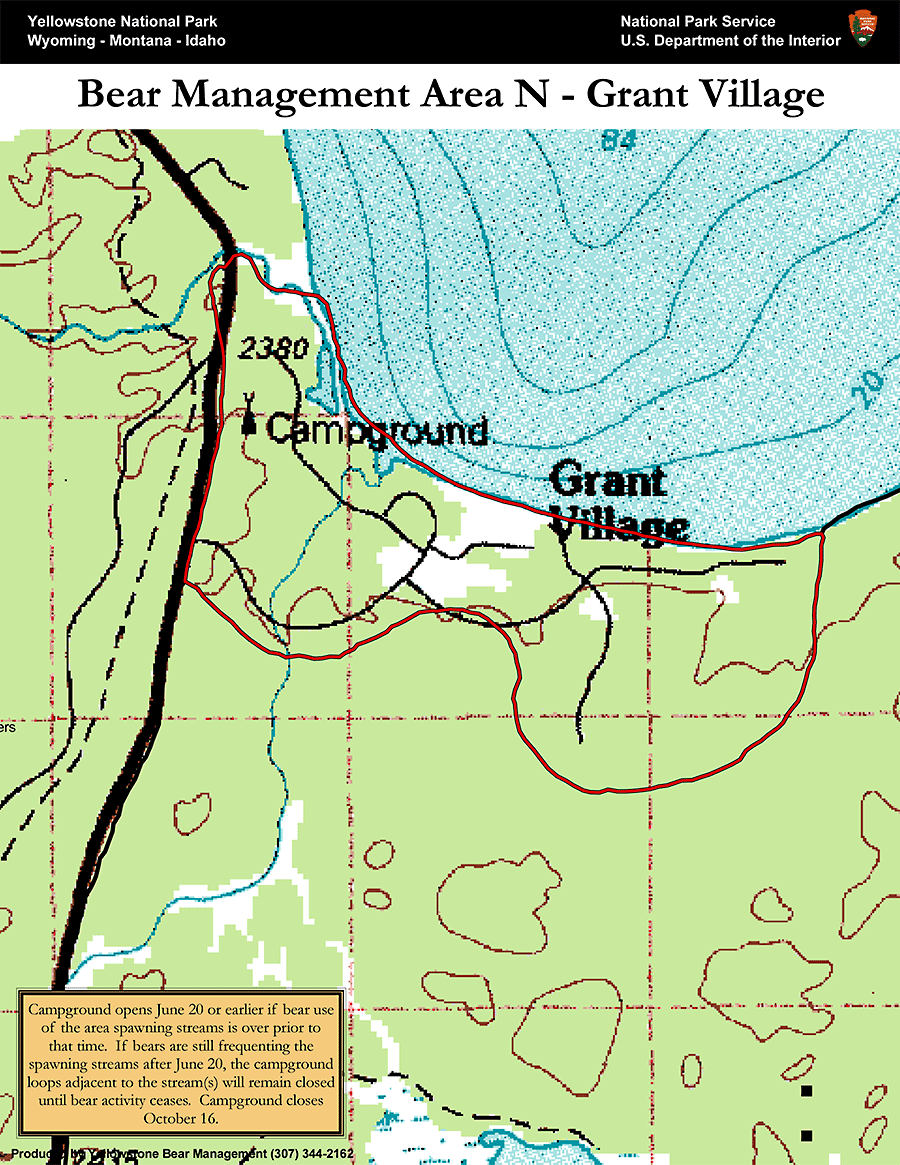 Bear Management Area N Grant Village Map Yellowstone National Park - NPS Image