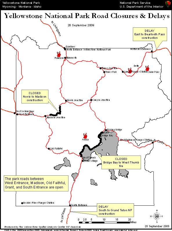 Yellowstone National Park Arnica Fire Road Closure Map