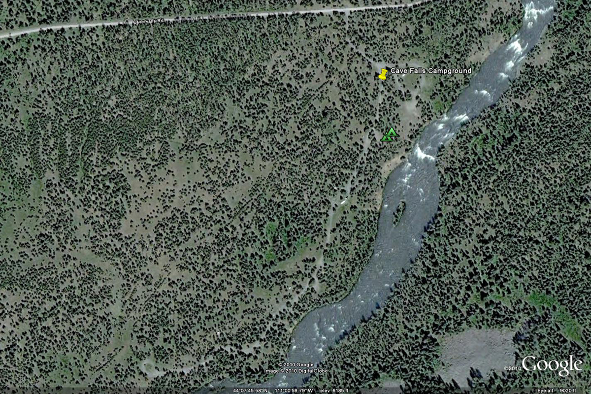 Cave Falls Campground Map © Copyright Google Map