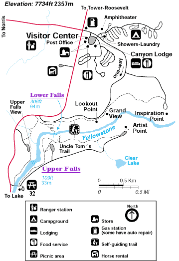 Canyon Area Map - Yellowstone National Park