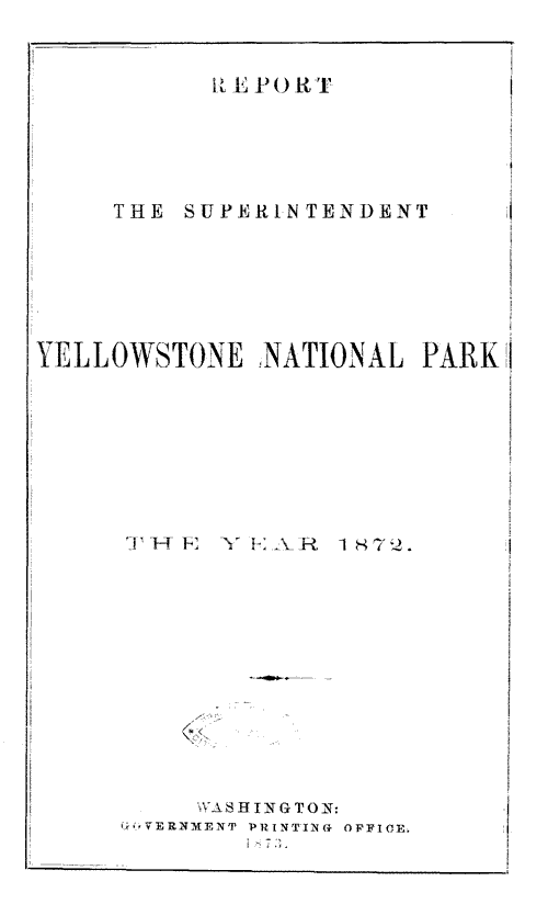 Superintendent Nathaniel Pitt Langford's 1872 Report - Cover - February 4, 1873