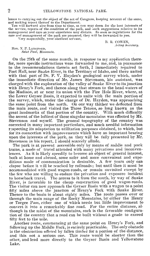 Superintendent Nathaniel Pitt Langford's 1872 Report - Page Two - February 4, 1873