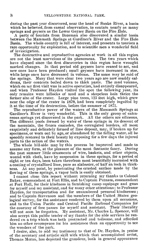 Superintendent Nathaniel Pitt Langford's 1872 Report - Page Eight - February 4, 1873