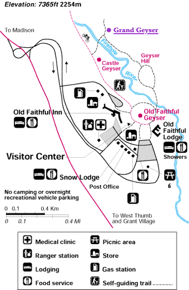 Grand Geyser in the Old Faithful Area Map