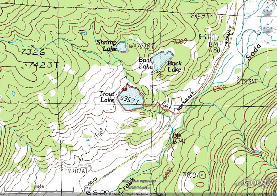 Trout Lake Topo Map by GoogleEarth - Yellowstone National Park