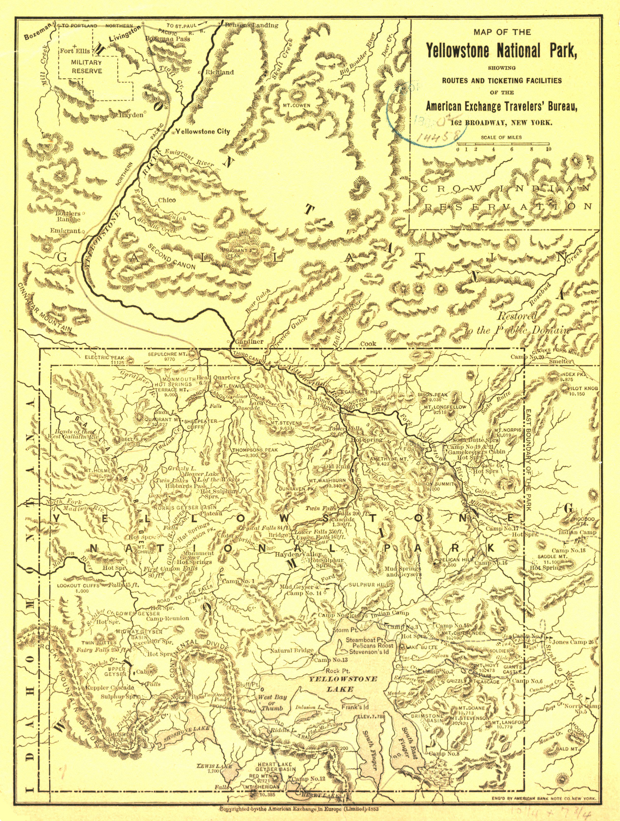 Yellowstone National Park 1883 American Exchange Travelers' Map from the Library of Congress Collection