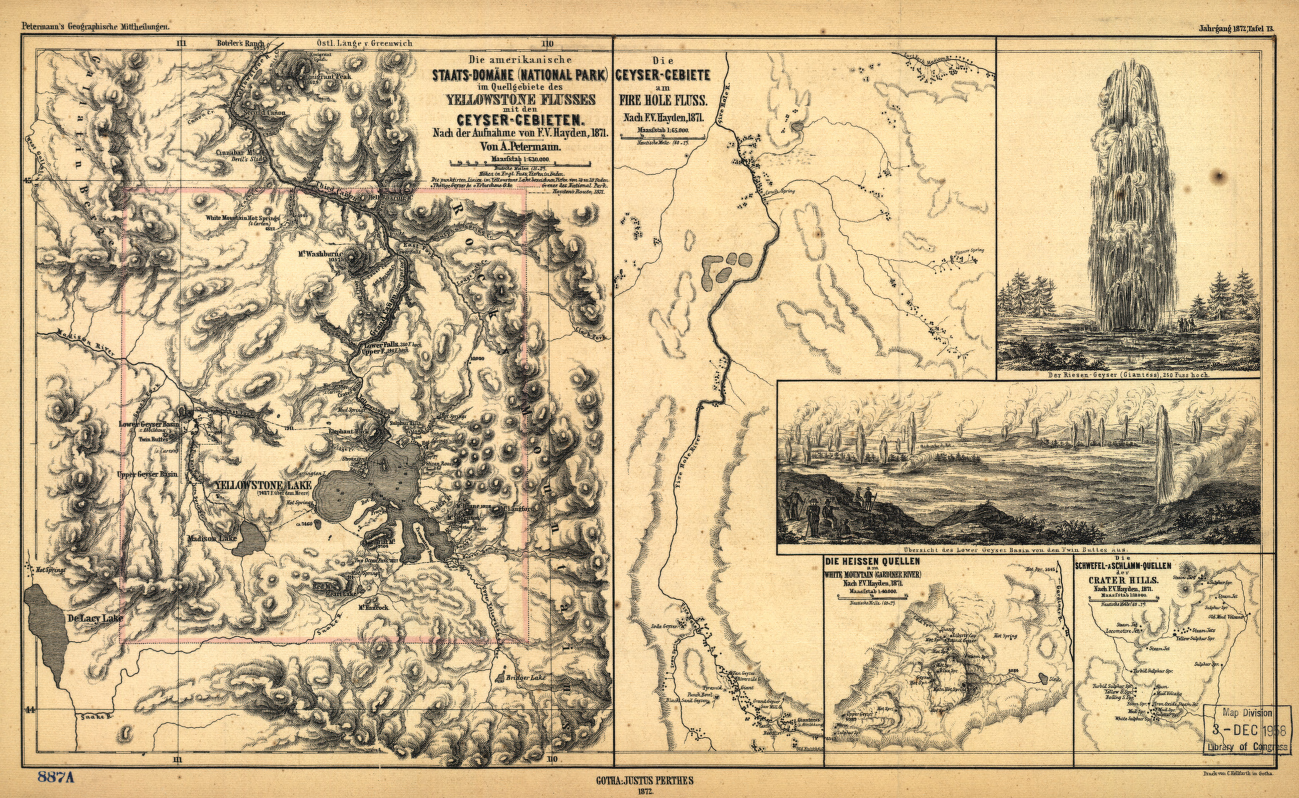 Yellowstone National Park 1872 German Map from the Library of Congress Collection