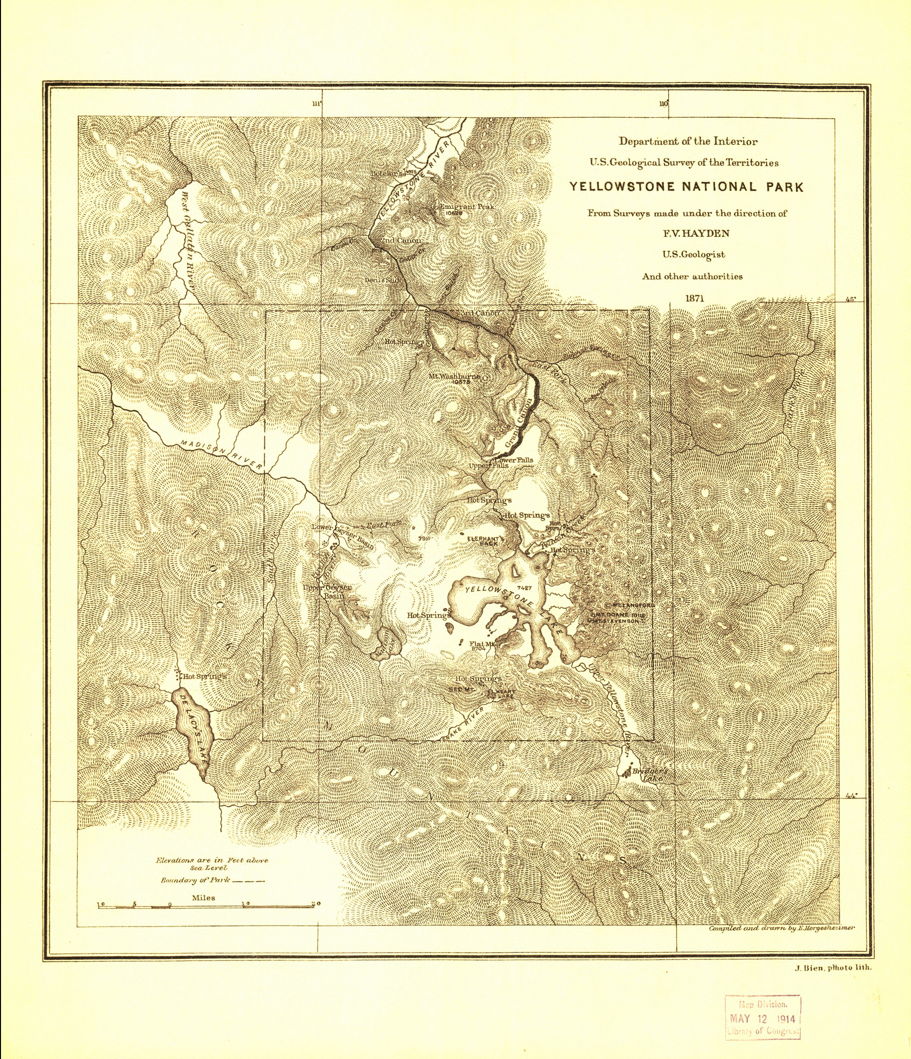 Yellowstone National Park 1871 Hayden Map from the Library of Congress Collection