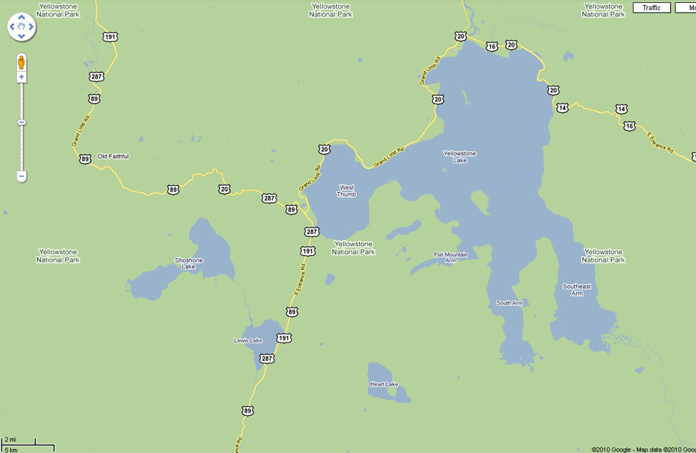 Heart Lake Map - Yellowstone National Park ~ From Google Earth Maps © Copyright All Rights Reserved