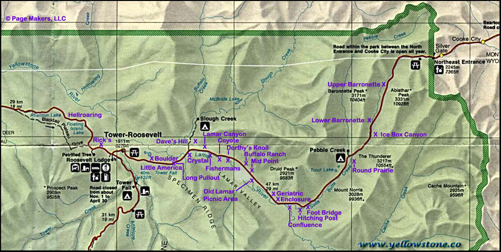 Lamar Valley Map - Yellowstone National Park