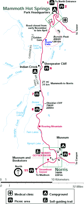 Mammoth to Norris Area Map