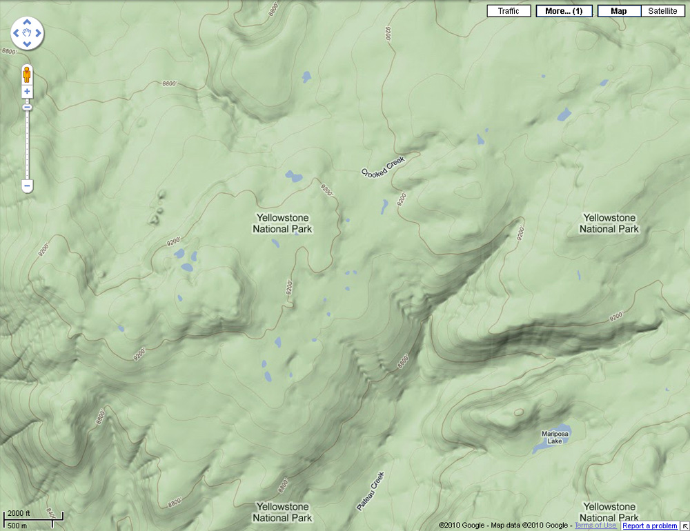 Mariposa Lake Map - Yellowstone National Park ~ From Google Earth Maps © Copyright All Rights Reserved