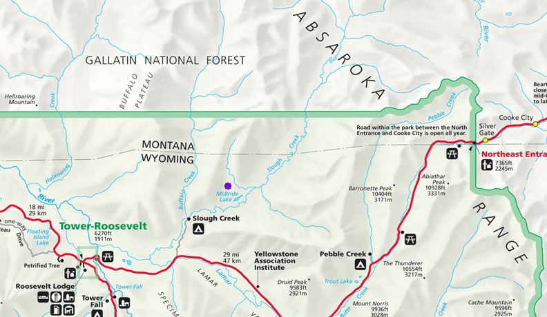 McBride Lake Map - Yellowstone National Park ~ NPS Map