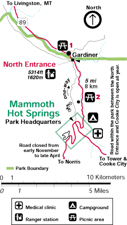 North Entrance to Mammoth Hot Springs Map