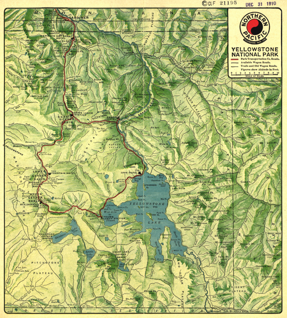 Yellowstone National Park 1910 Northern Pacific Map from the Library of Congress Collection