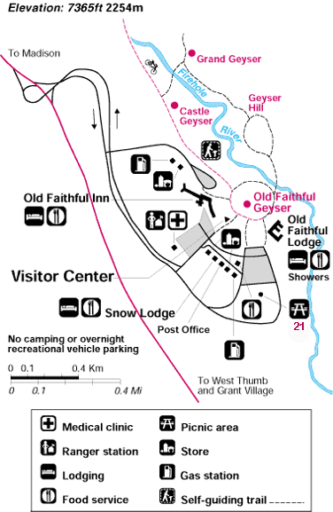 Old Faithful Area Map of Yellowstone National Park ~ NPS Image