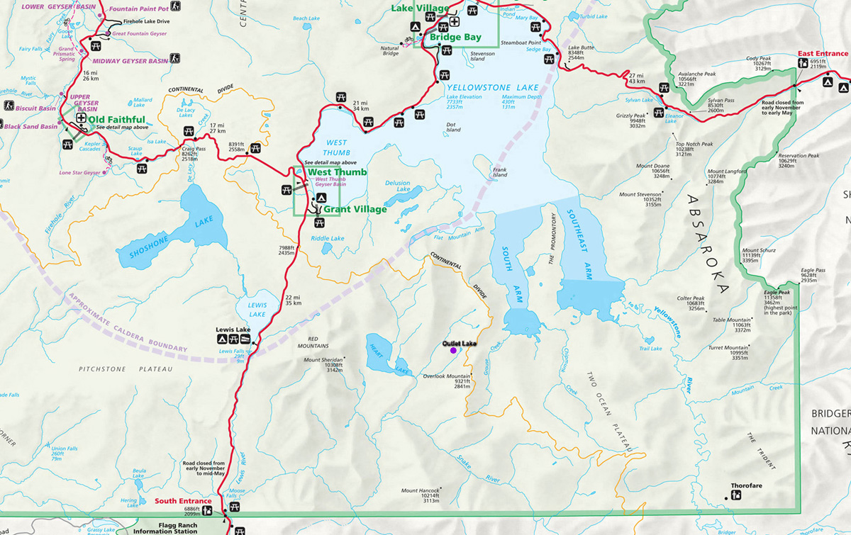 Outlet Lake Map - Yellowstone National Park ~ NPS Map
