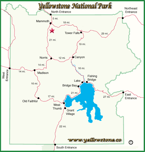 Rustic Falls Location Map - Yellowstone National Park
