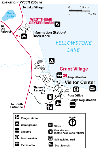 Yellowstone West Thumb and Grant Village Area Map of Yellowstone National Park - NPS Image