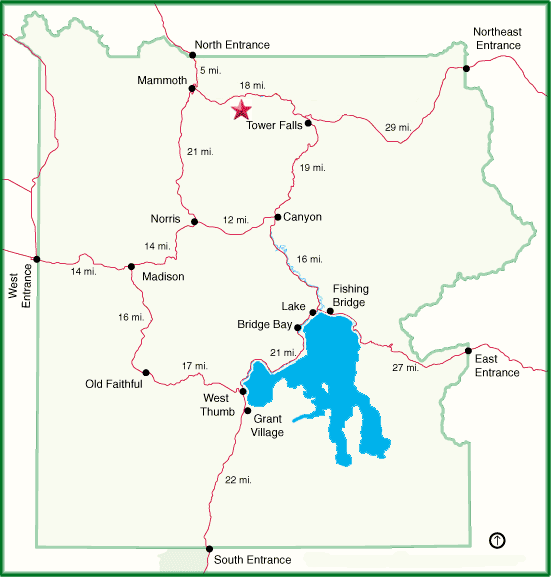 Wraith Falls Location Map - Yellowstone National Park