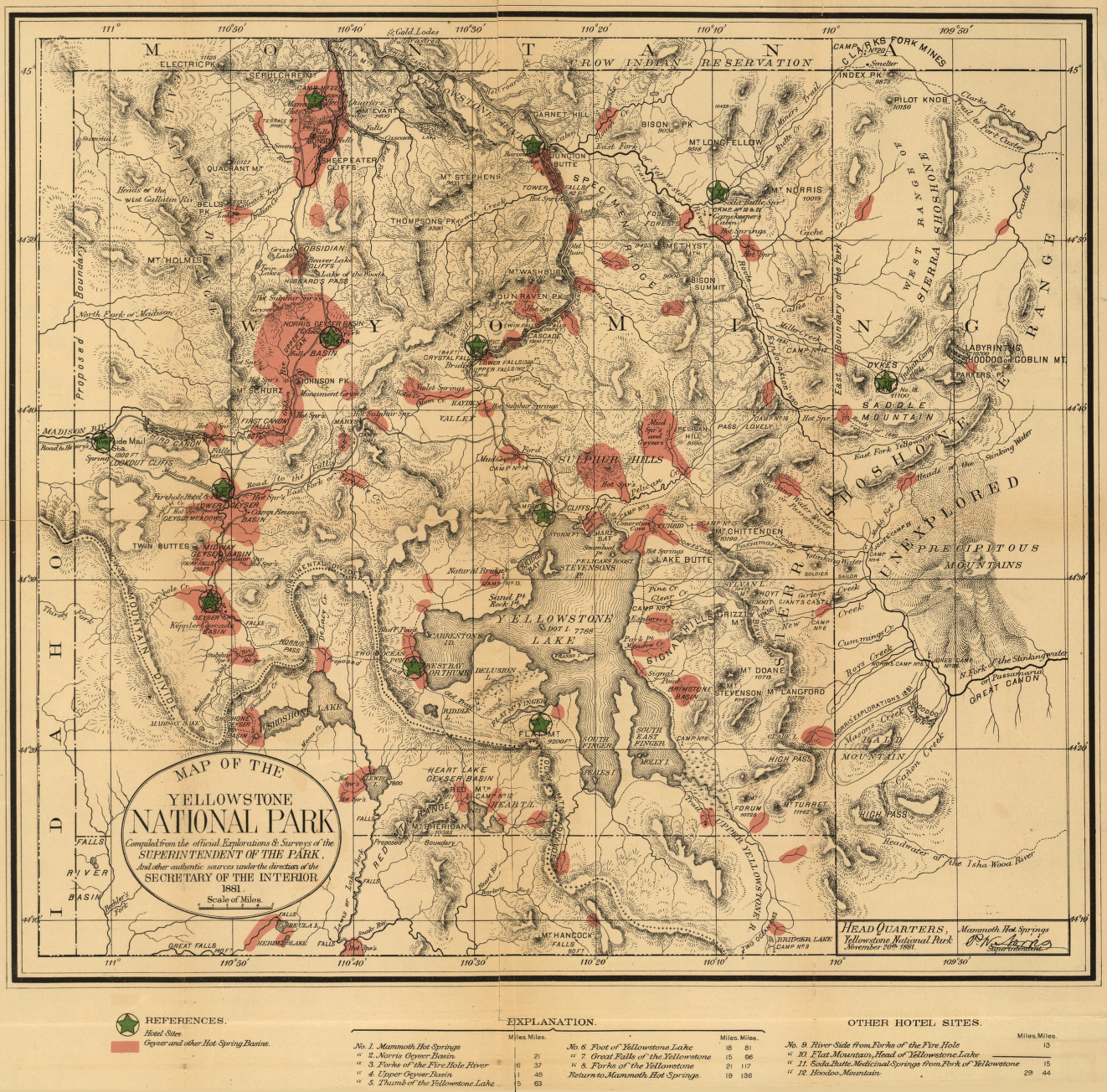 Yellowstone National Park 1881 Historical Map from the Library of Congress Collection