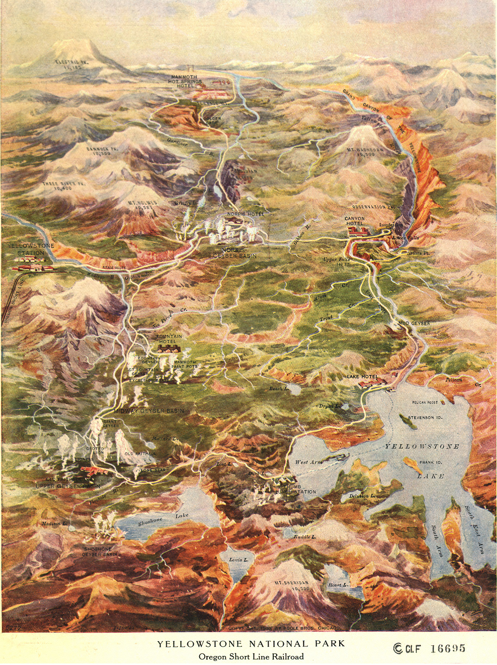 Yellowstone National Park Oregon Short Line Historical Map from the Library of Congress Collection