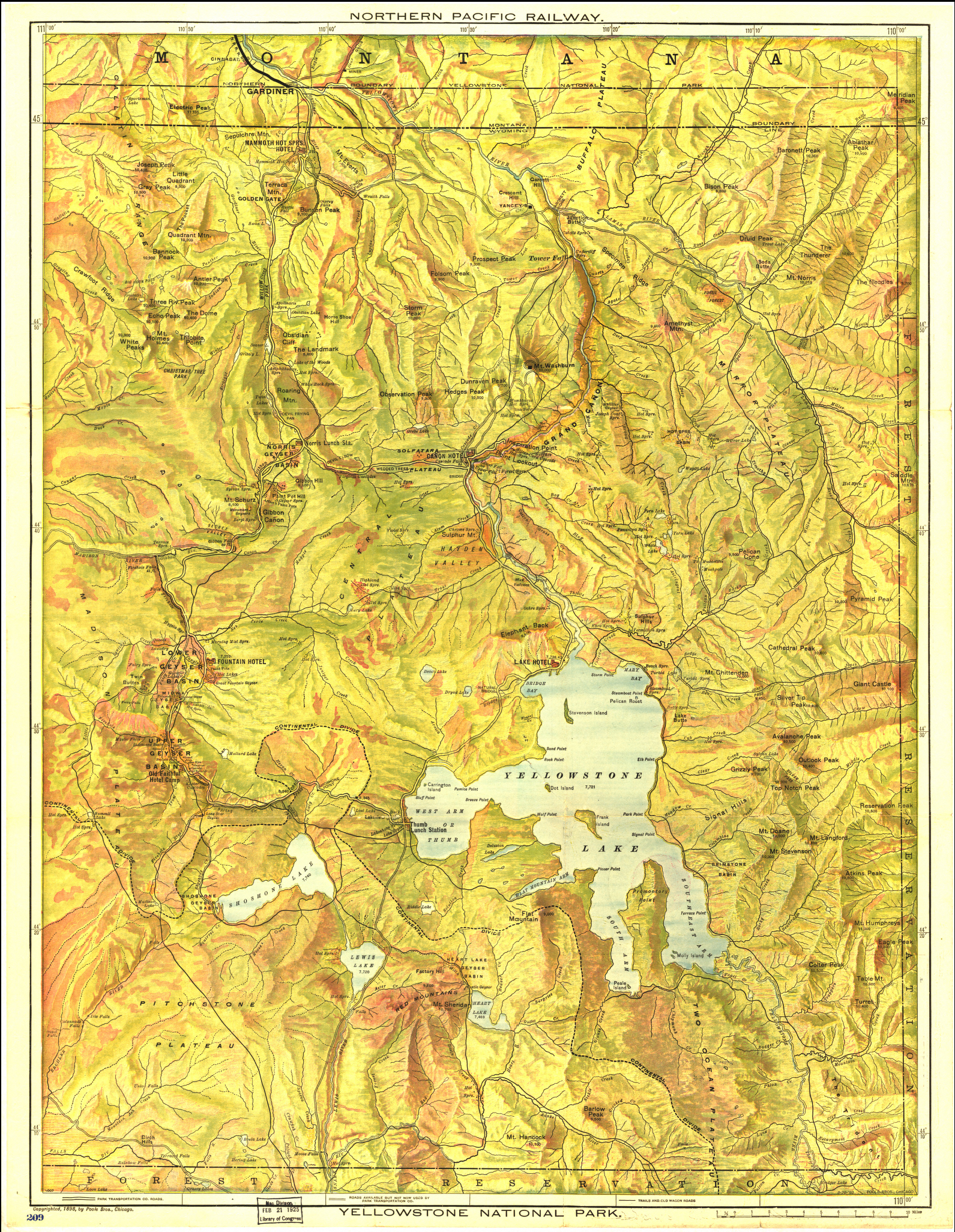 Yellowstone National Park Northern Pacific 1898 Map from the Library of Congress Collection