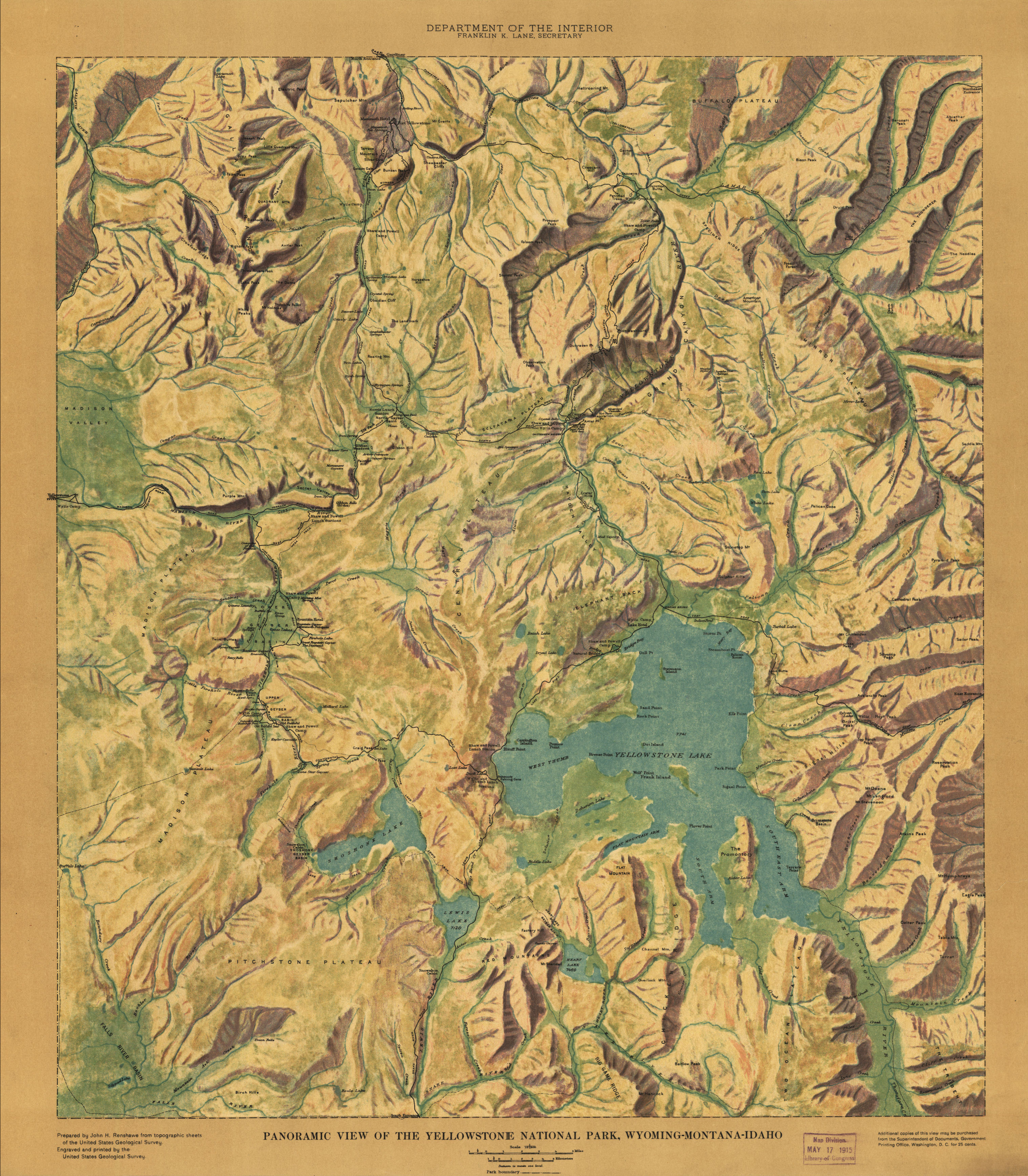 Yellowstone National Park Panoramic Map from the Library of Congress Collection