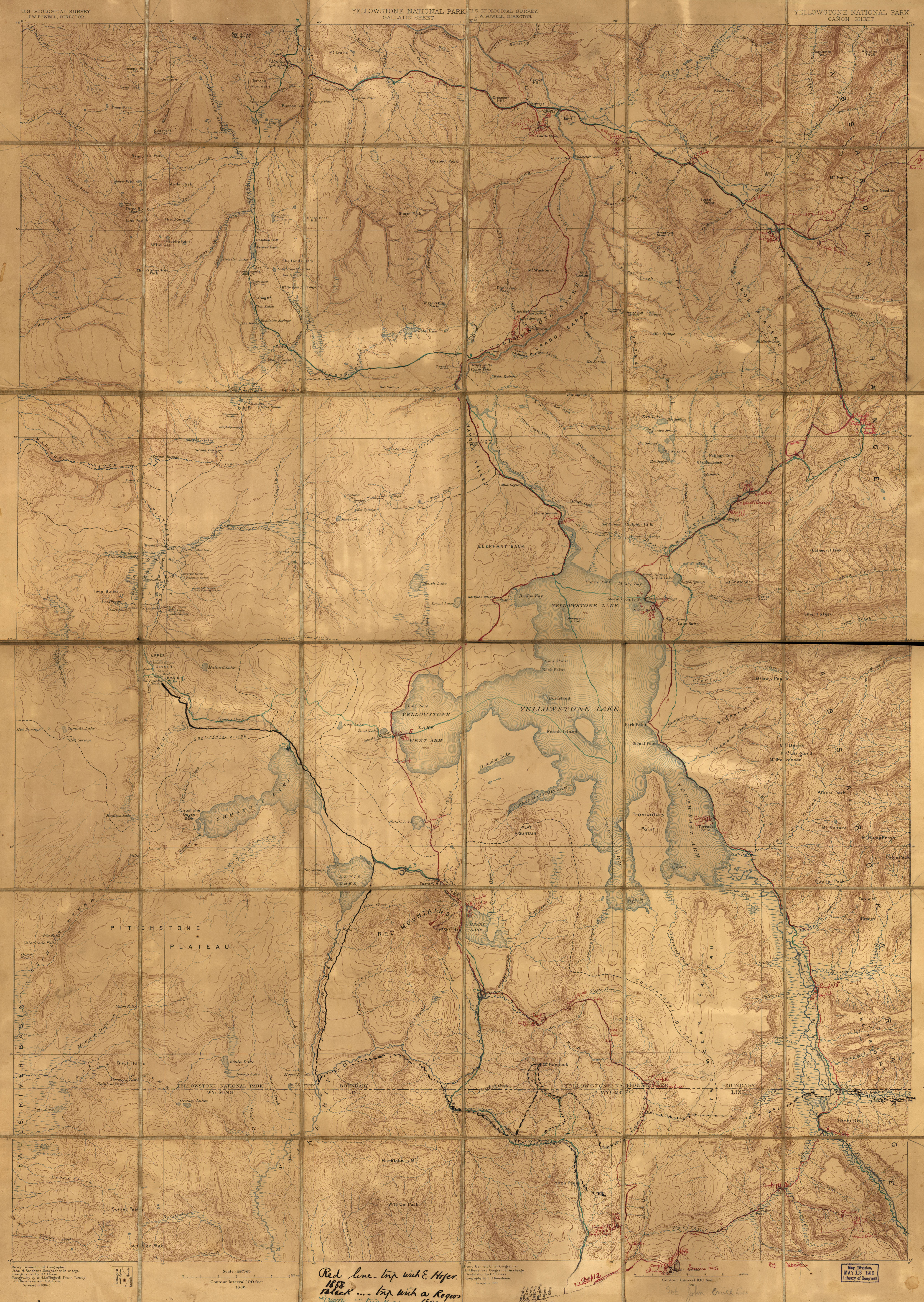 Yellowstone National Park 1884 Survey Map from the Library of Congress Collection