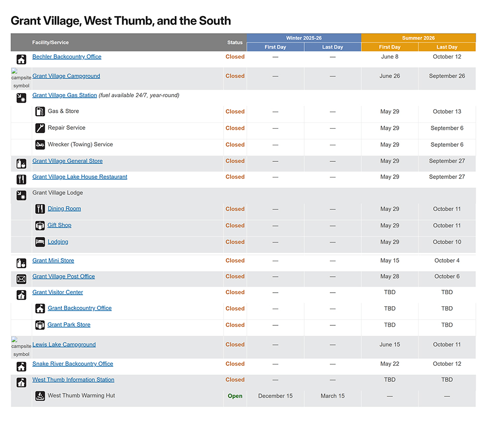 Grant Village, West Thumb, and South 2026 NPS Image