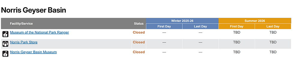 Norris Geyser Basin 2026 Schudule NPS Image