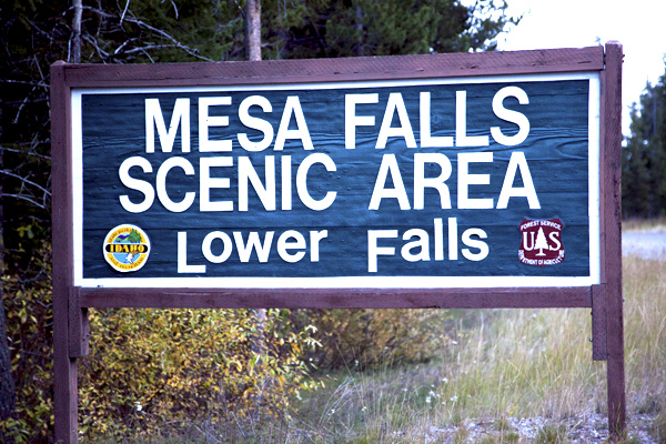 Mesa Falls Lower Falls Sign by John William Uhler © Copyright