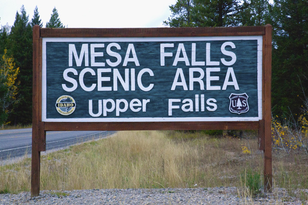 Mesa Falls Upper Falls Sign by John William Uhler © Copyright